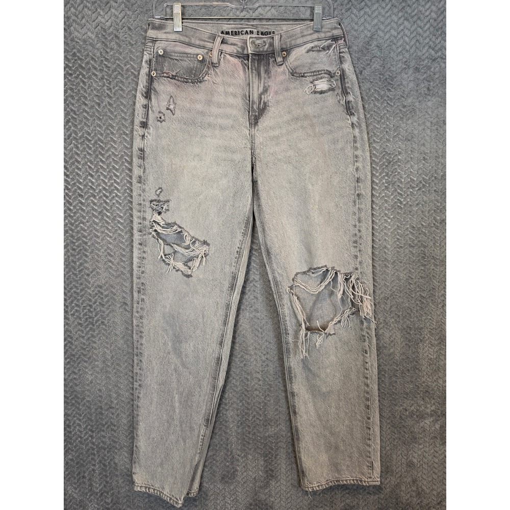 American Eagle 90s Straight Distressed Grey Acid Wash Jeans Womens 6 Regular